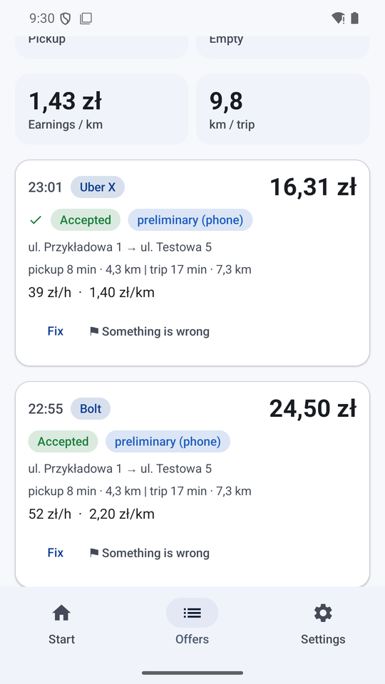 Kerzu offer list with Uber and Bolt offers together