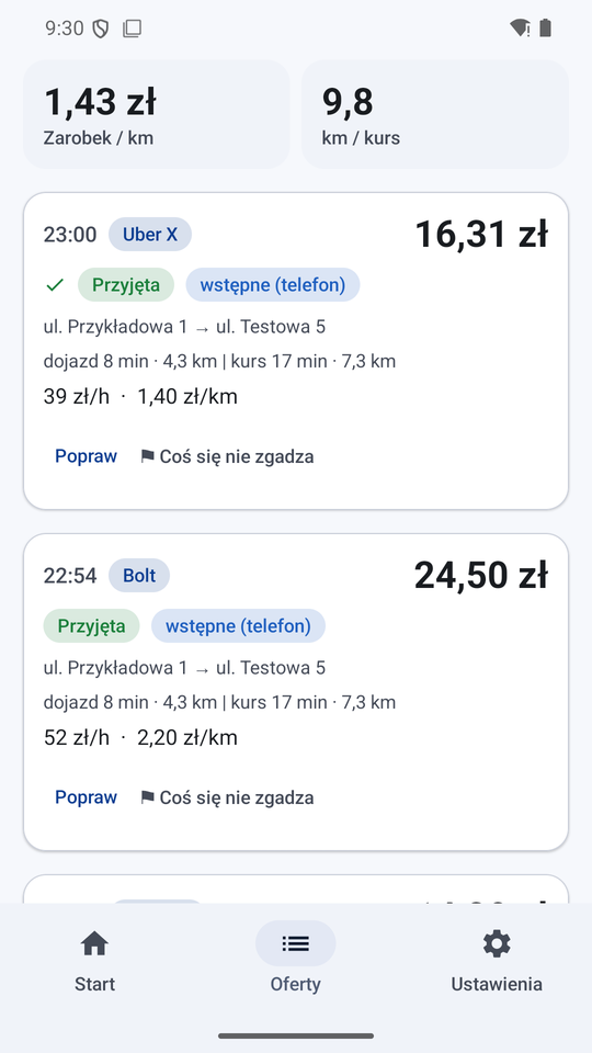 Lista ofert Kerzu z ofertami Ubera i Bolta razem